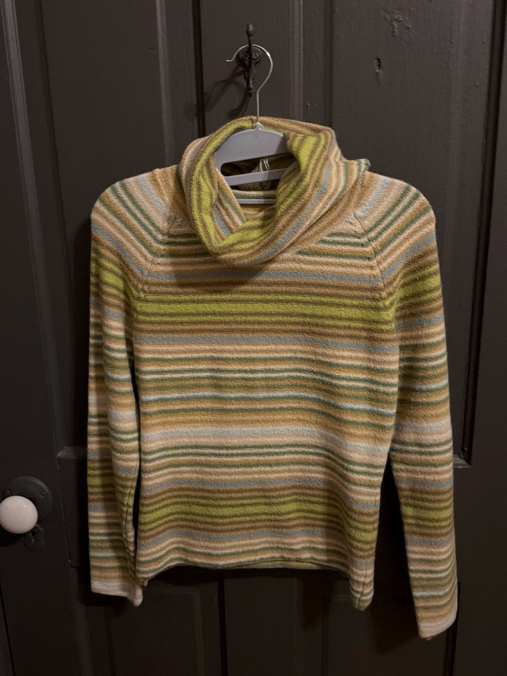 Striped Turtleneck Sweater in Green and Cream